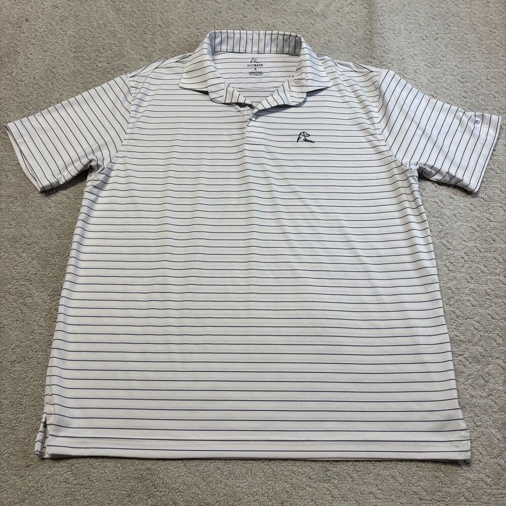 Rhoback The Captain Stripe Men’s L White Navy Performance Golf Polo